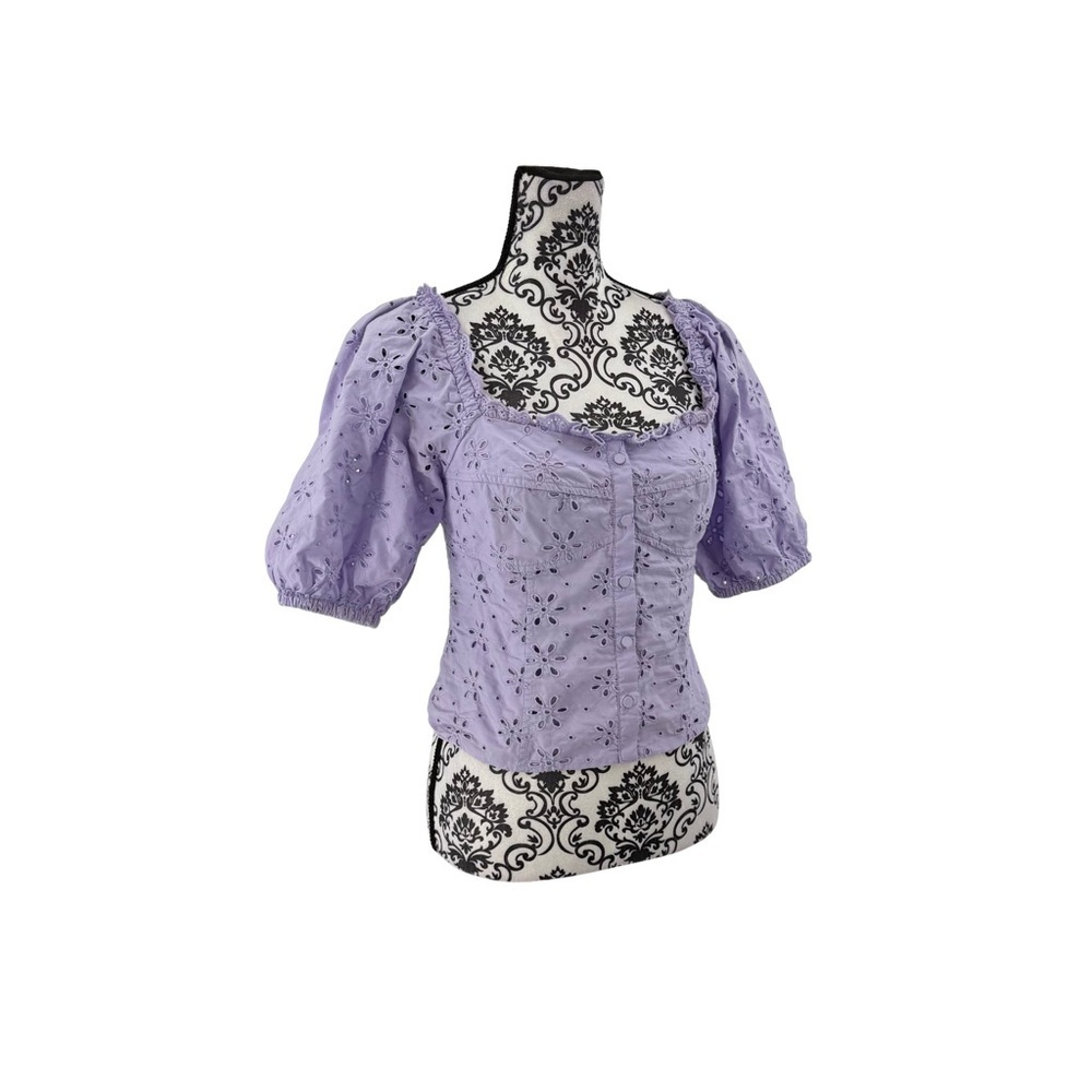 GAP Puff Sleeve Eyelet Shirt in Purple Lotus - Picture 8 of 13